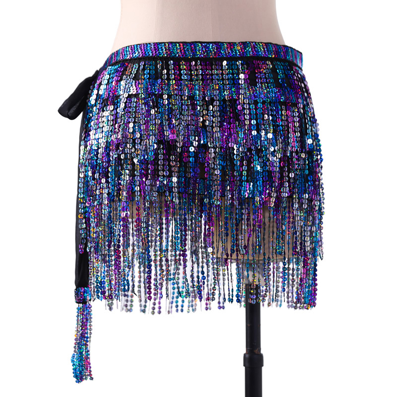 Sequins belly dance hip scarf skirt with paillette tassel for halloween christmas New Year Party Y1019